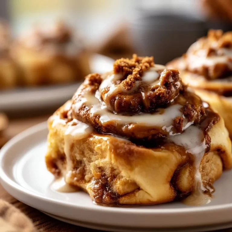 Fluffy Biscoff cinnamon rolls drizzled with sweet glaze and caramel.
