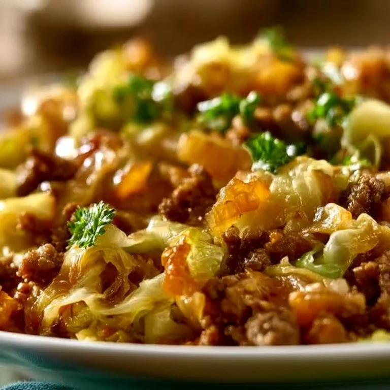 Cabbage and ground beef dish served on a plate