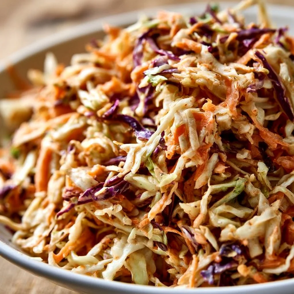 Bowl of flavorful Cajun Coleslaw with vibrant vegetables