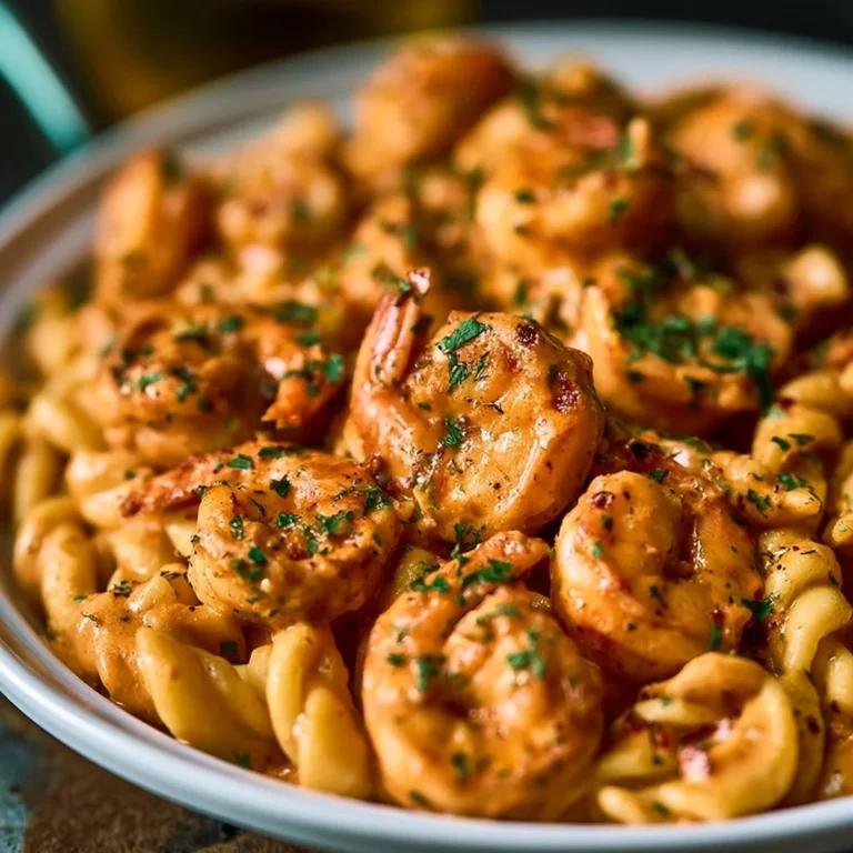 Cajun Shrimp Pasta served in spicy cream sauce garnished with herbs