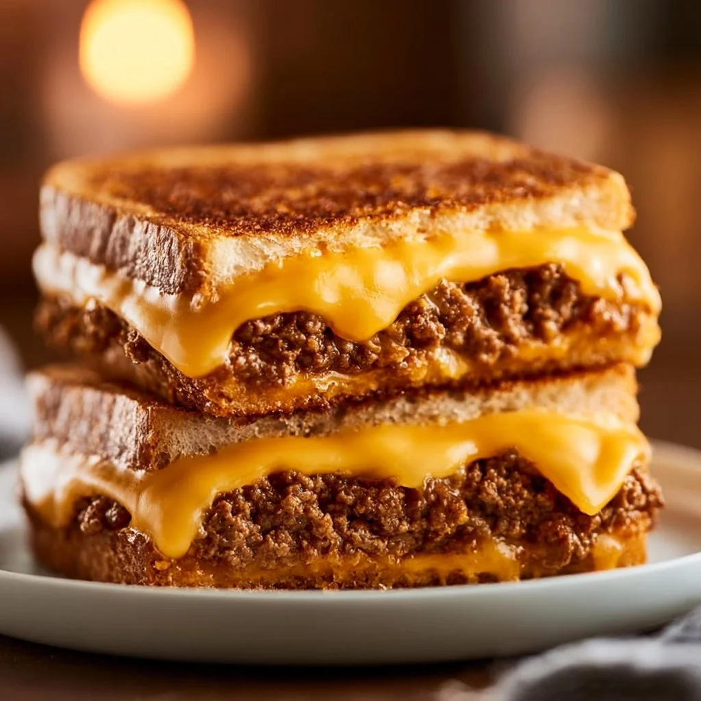 Cheesy ground beef melt with melted cheese and savory toppings