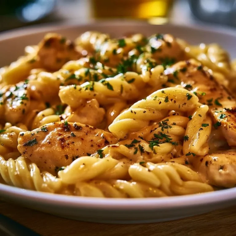 Comfort Chicken Pasta served with fresh herbs and parmesan cheese