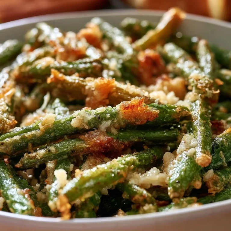 Crispy garlic parmesan green beans served on a plate