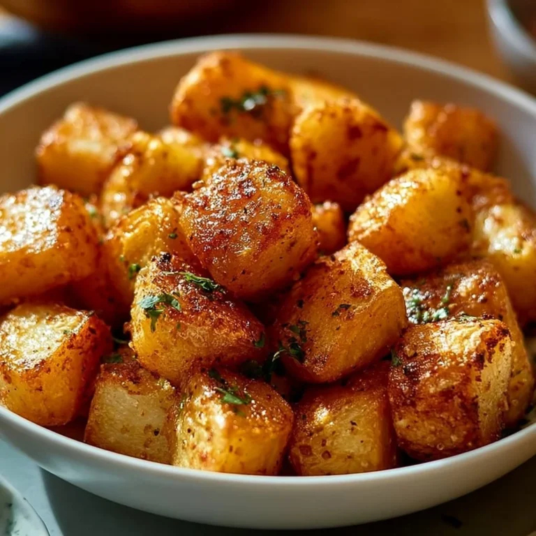 Golden crispy roast potatoes served on a plate
