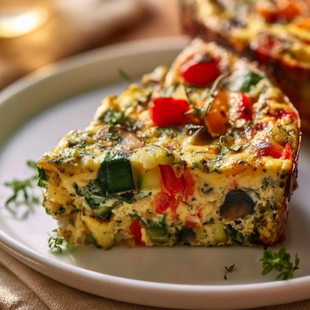 Crustless garden vegetable quiche, gluten-free and dairy-free dish