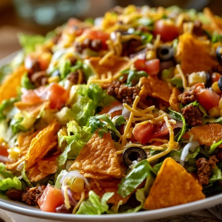 Colorful Doritos Taco Salad served in a bowl, featuring fresh ingredients and toppings.