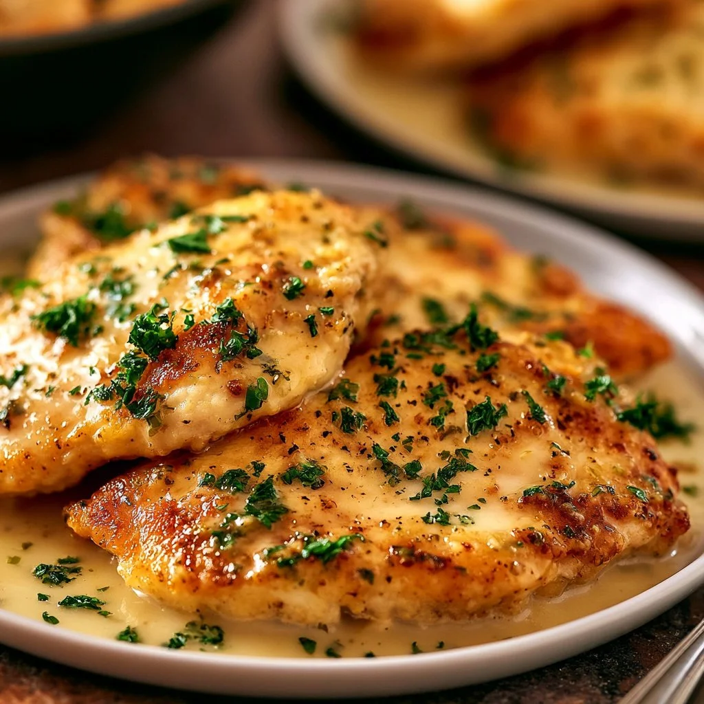 Delicious Garlic Parmesan Chicken served with herbs and spices.