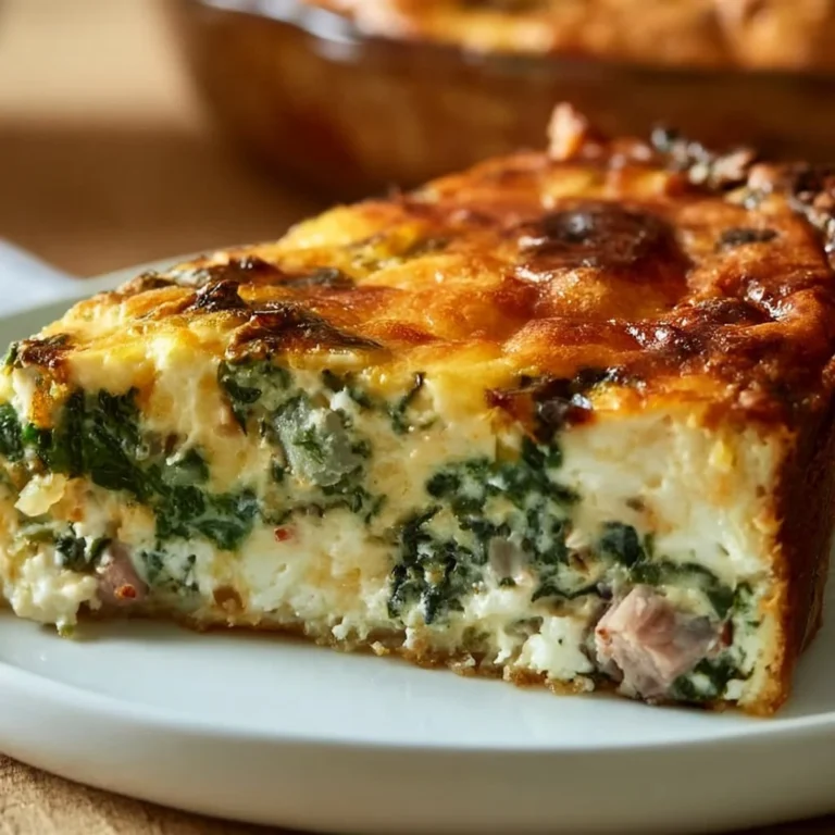 High-protein crustless cottage cheese quiche slice on a plate