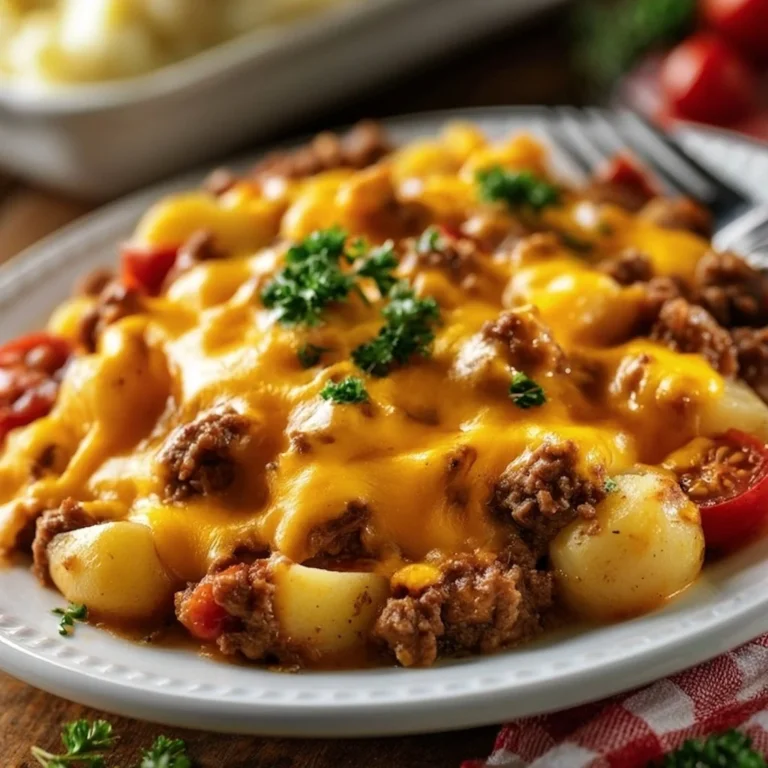 Delicious Hobo Casserole with ground beef and colorful vegetables