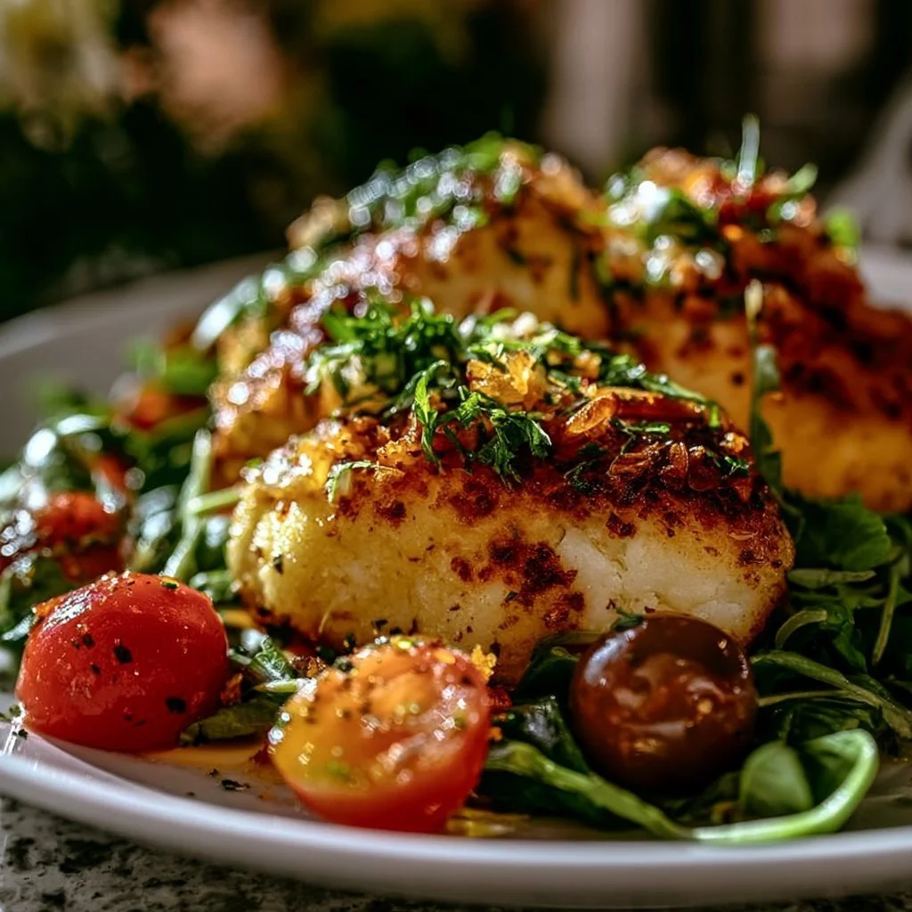 Delicious plate of irresistible creamy pasta garnished with herbs