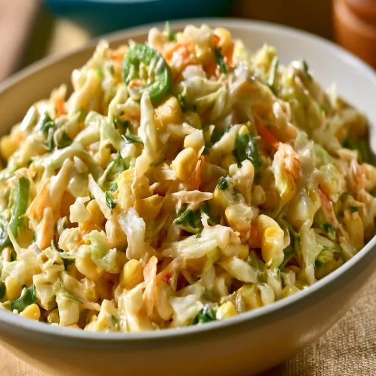 Delicious Jalapeño Corn Coleslaw served in a bowl with fresh ingredients