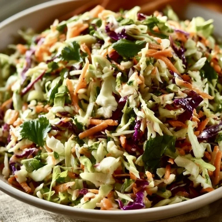 Plate of Mediterranean No-Mayo Coleslaw with fresh vegetables and herbs