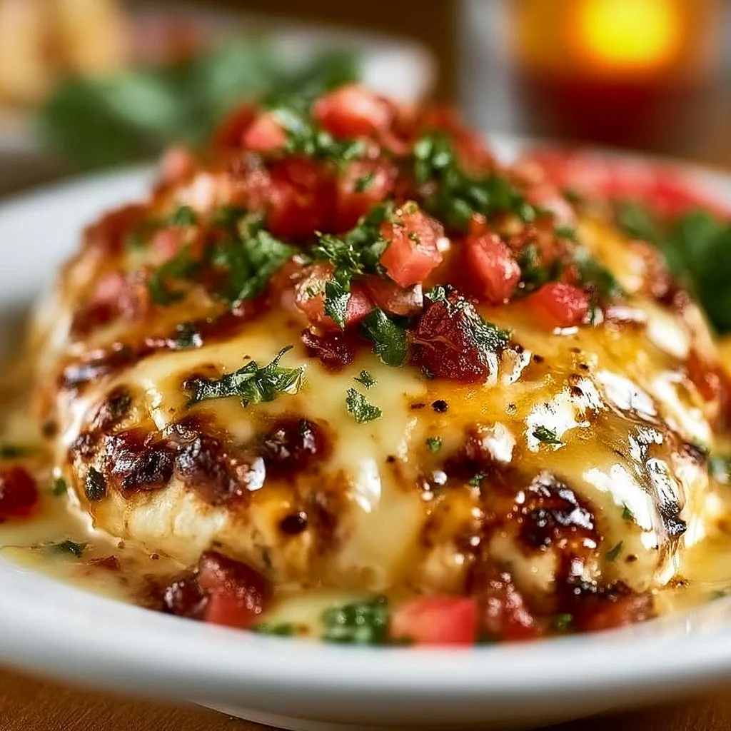 Delicious Monterey Chicken topped with cheese and bacon, served with fresh vegetables.