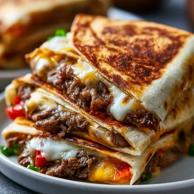 Philly Cheesesteak Quesadilla with melted cheese and peppers
