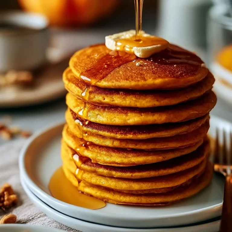 Fluffy pumpkin cottage cheese pancakes topped with maple syrup and cinnamon.
