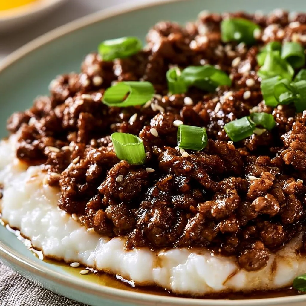 Savory ground beef bulgogi dish garnished with vegetables in a bowl