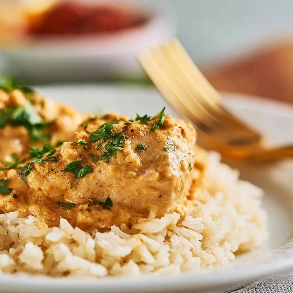 Delicious Butter Chicken with rice served in a bowl, showcasing rich flavors and spices.
