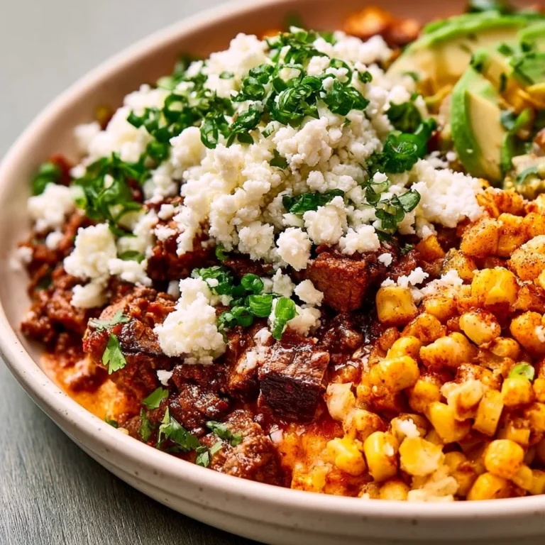 Delicious Street Corn Beef Bowl with tender beef, corn, and spices