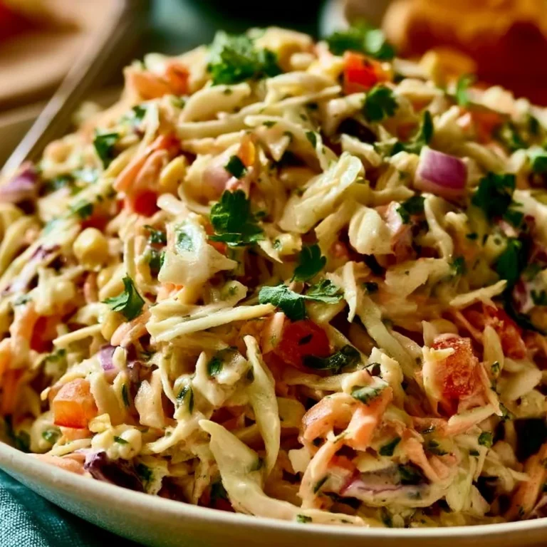 Bowl of colorful Tex-Mex coleslaw featuring fresh vegetables and spices