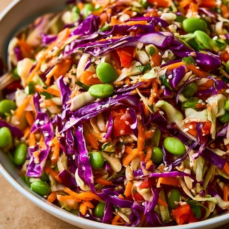 Colorful Asian Cabbage Salad with raw cabbage, carrots, and edamame.