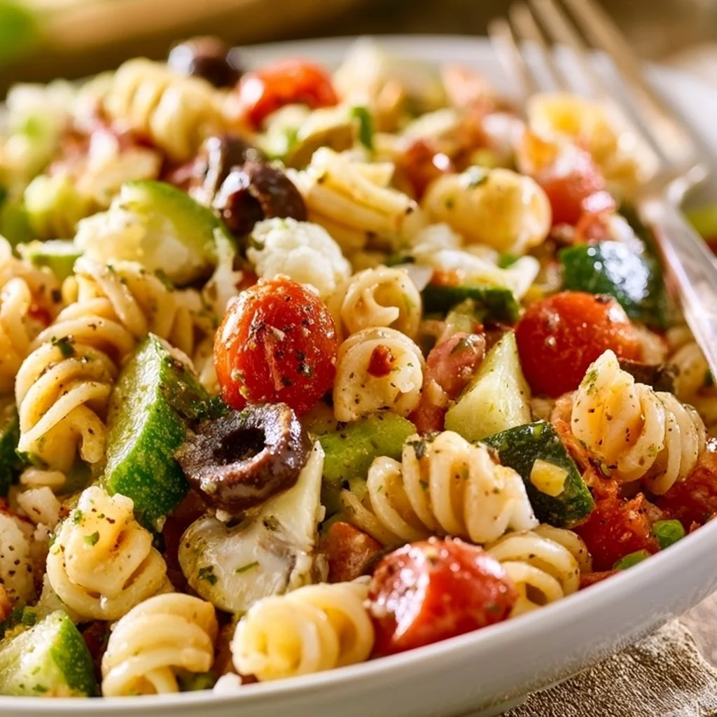 Colorful Vegetable Pasta Salad with fresh veggies and dressing