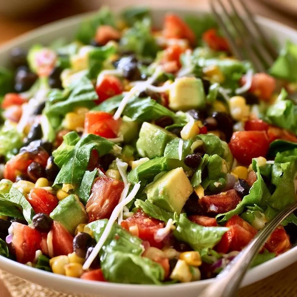 Colorful Vegetarian Black Bean Taco Salad with fresh toppings and ingredients