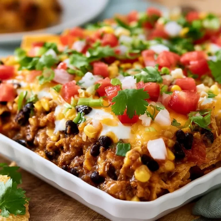 Delicious walking taco casserole served in a bowl with toppings