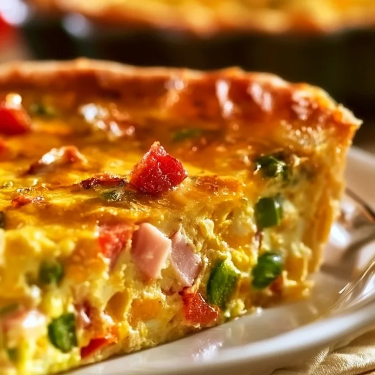 Delicious Western Omelet Quiche served on a plate with vegetables and cheese