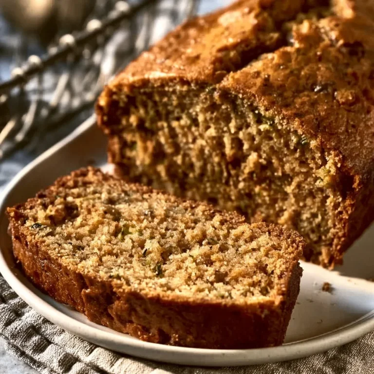 Sliced easy and moist zucchini bread on a wooden cutting board