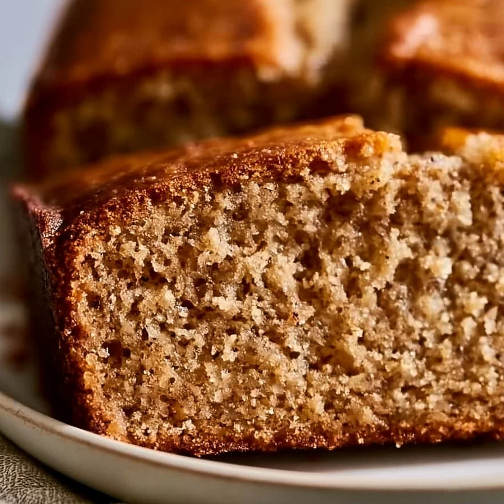 Deliciously moist banana bread freshly baked and sliced on a wooden cutting board