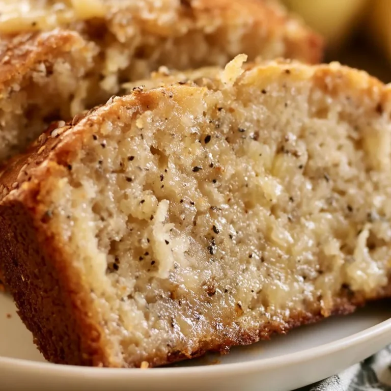 Moist pineapple banana bread sliced and ready to serve