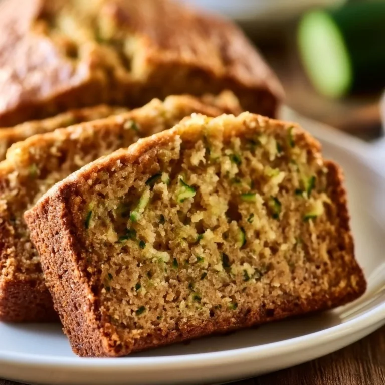 Loaf of old fashioned classic zucchini bread served on a wooden table