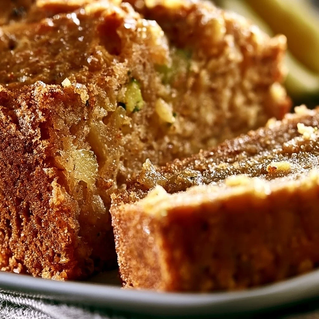 Loaf of freshly baked Pineapple Zucchini Bread on a wooden table