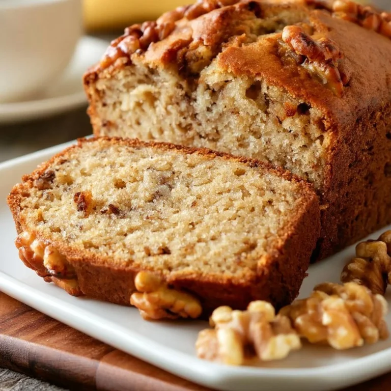 Delicious slice of ultimate banana nut bread on a rustic wooden table
